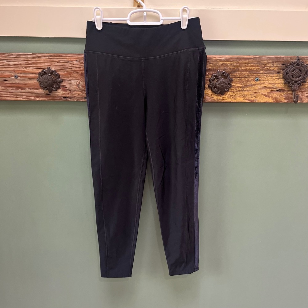 Sweaty Betty Black Fleece Lined Thermal 7/8 Leggings Velvet Stripe Small SB5170